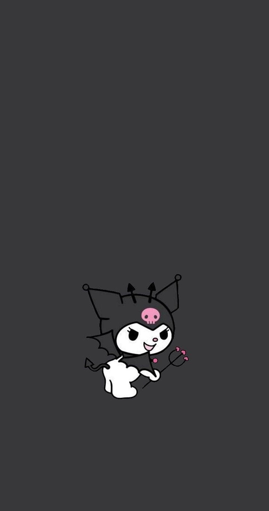 Kuromi Devil Costume Character on Dark Background HD phone wallpaper
