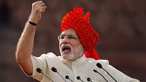 Narendra Modi Raising Fist While Delivering Speech at Public Rally HD wallpaper