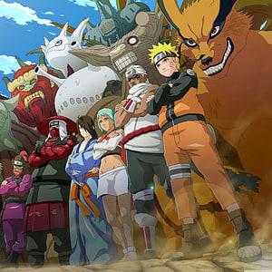 Naruto and Jinchuriki Team with Tailed Beasts in Epic Anime Group Portrait HD phone wallpaper