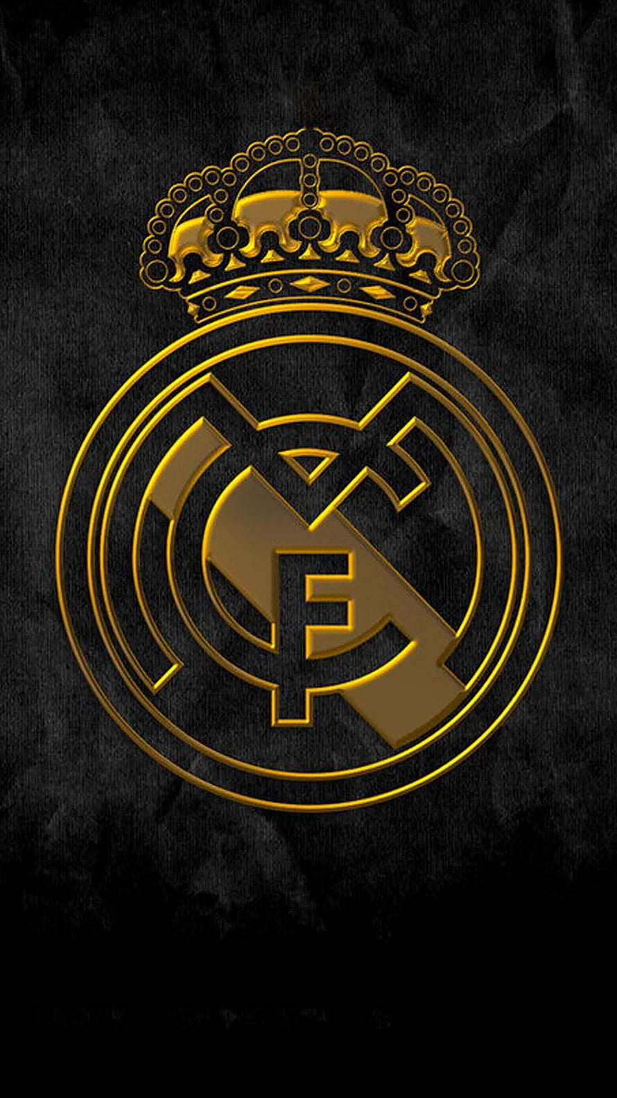 Real Madrid Golden Crest Emblem on Dark Textured Background HD phone wallpaper