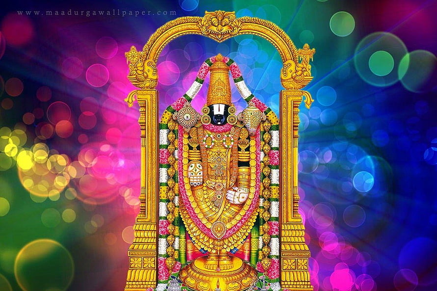 Lord Ayyappa Golden Idol With Flower Garlands And Bokeh Background HD wallpaper