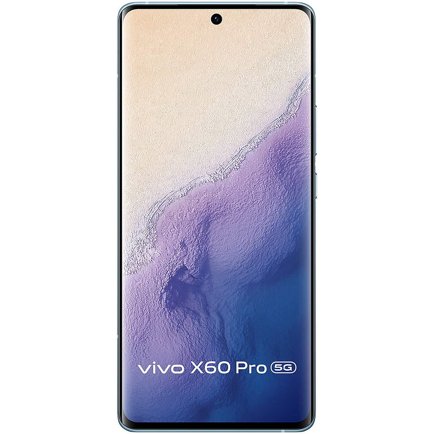 Vivo X60 Pro 5G smartphone front view with abstract purple and blue ocean wallpaper on curved display HD phone wallpaper