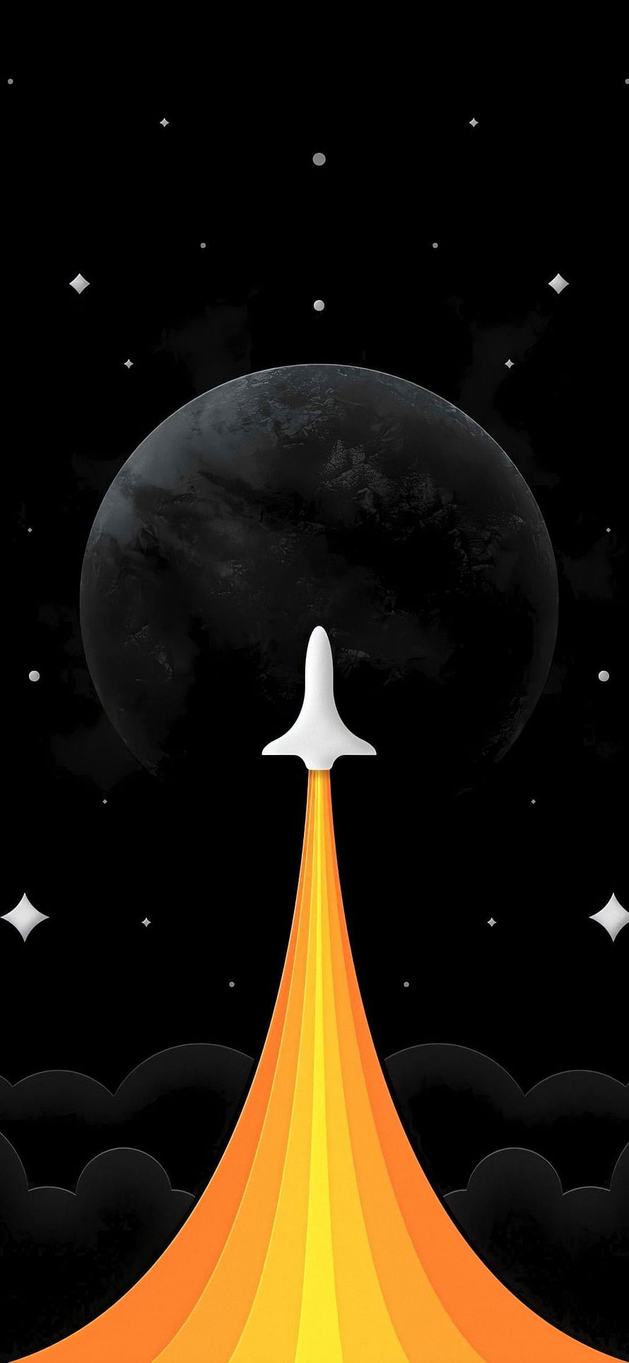 Space Shuttle Launching Into Starry Night Sky With Large Moon Background HD phone wallpaper