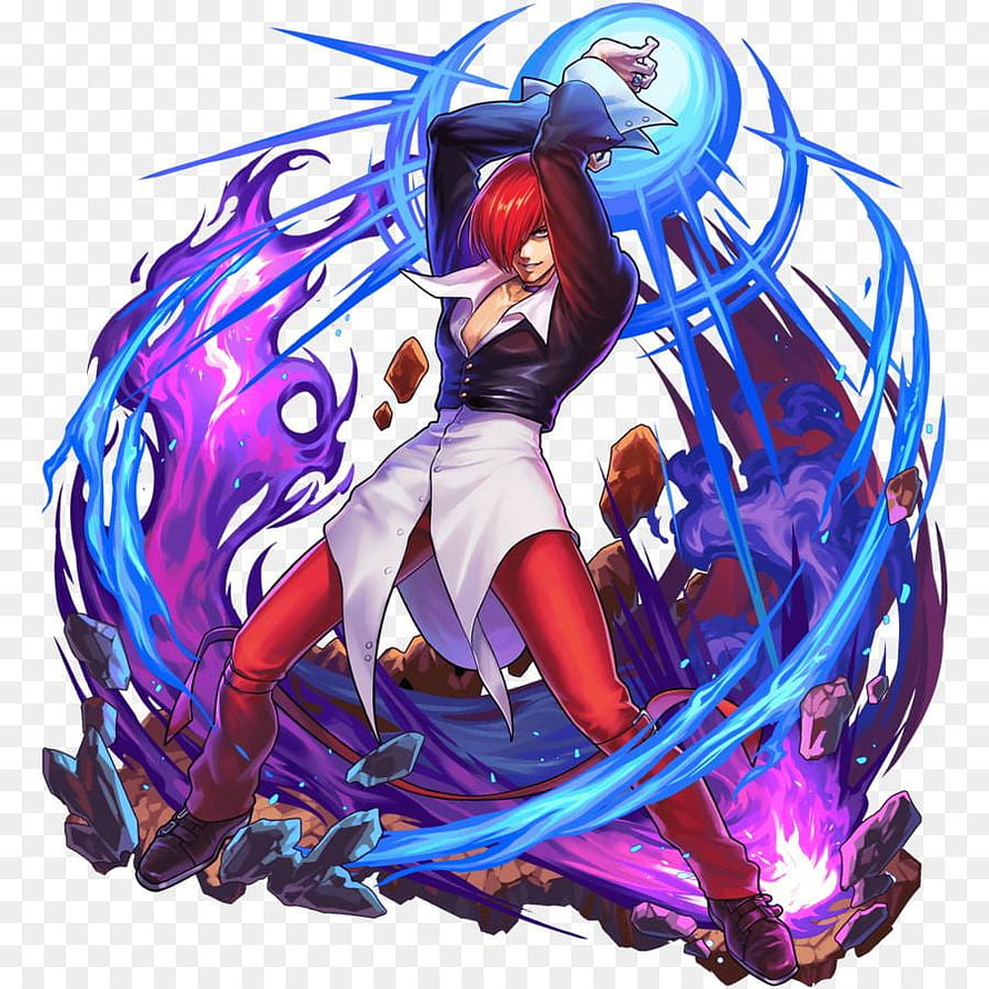 Kyo Kusanagi from King of Fighters performing a powerful fire and lightning attack in anime style HD phone wallpaper