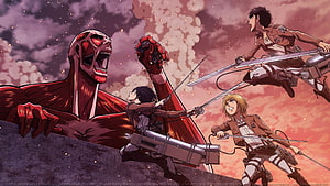 Attack on Titan Survey Corps Battle Colossal Titan Anime Wallpaper HD wallpaper