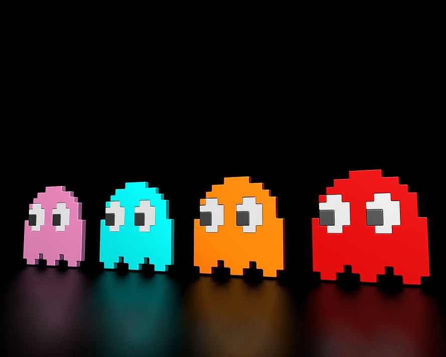 Pac-Man Ghosts Pixel Art 3D Render on Black Background, gamer fondos de pantalla, gaming icon HD wallpaper