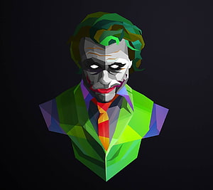 Joker Low Poly Geometric Portrait in Green Suit and Purple Shirt HD wallpaper
