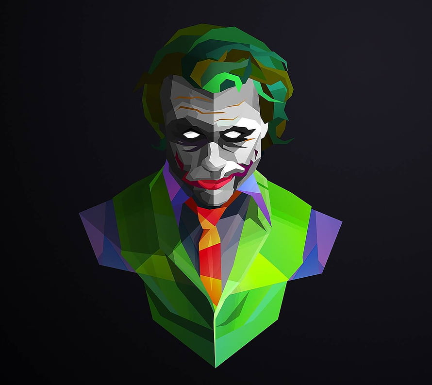 Joker Low Poly Geometric Portrait in Green Suit and Purple Shirt HD wallpaper
