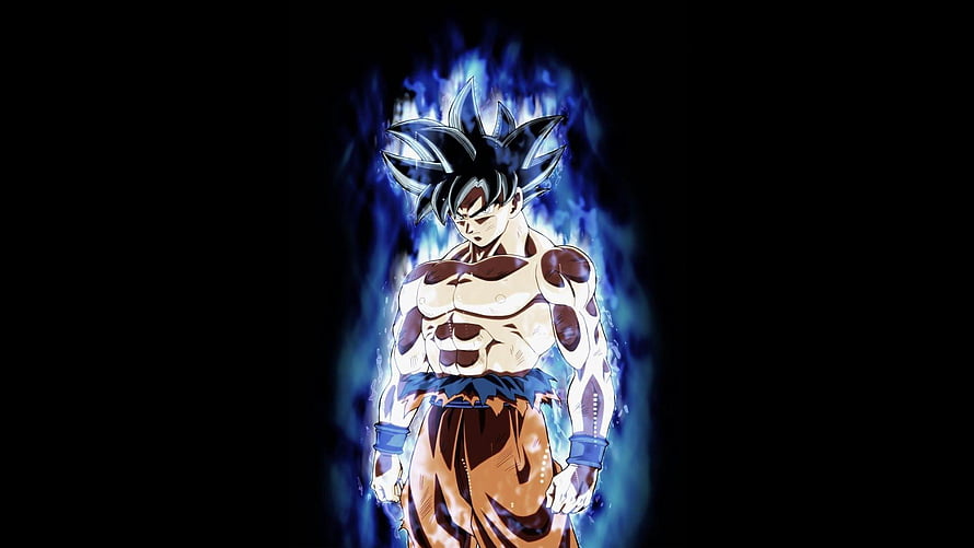 Son Goku Ultra Instinct Form with Blue Aura in Dragon Ball Super Anime Style HD wallpaper