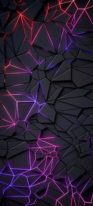Abstract Geometric Polygon Pattern With Glowing Neon Lines On Dark Background HD phone wallpaper