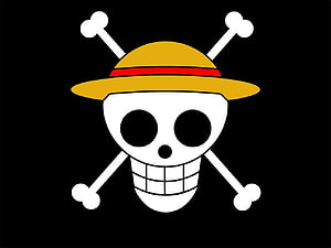 One Piece Straw Hat Luffy Jolly Roger Pirate Flag Logo on Black Background HD wallpaper