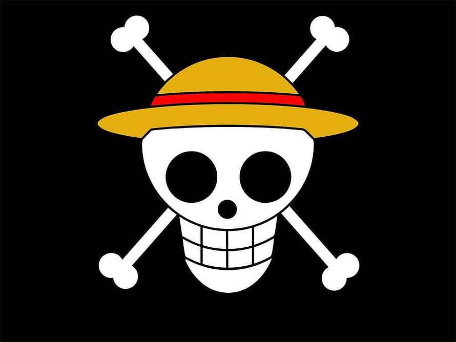 One Piece Straw Hat Luffy Jolly Roger Pirate Flag Logo on Black Background HD wallpaper