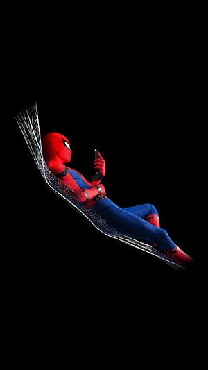 Spider-Man Relaxing in Web Hammock with Smartphone, ✪ AMOLED ! AOD ! Edge …, super amoled HD phone wallpaper