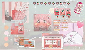 Pink Aesthetic Anime Collage with Peach Theme, Cute Cat, and Retro UI Elements HD wallpaper