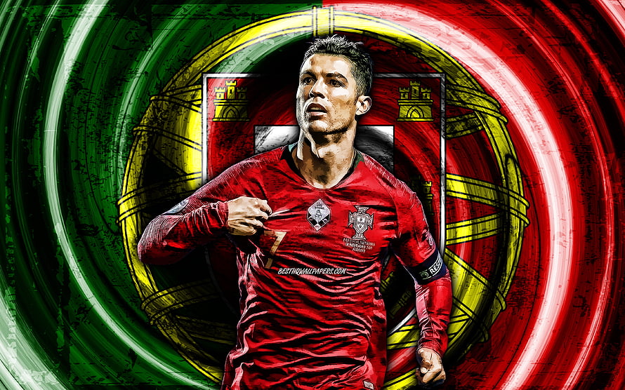 Cristiano Ronaldo in Portugal National Team Kit with Grunge Vortex Background HD wallpaper