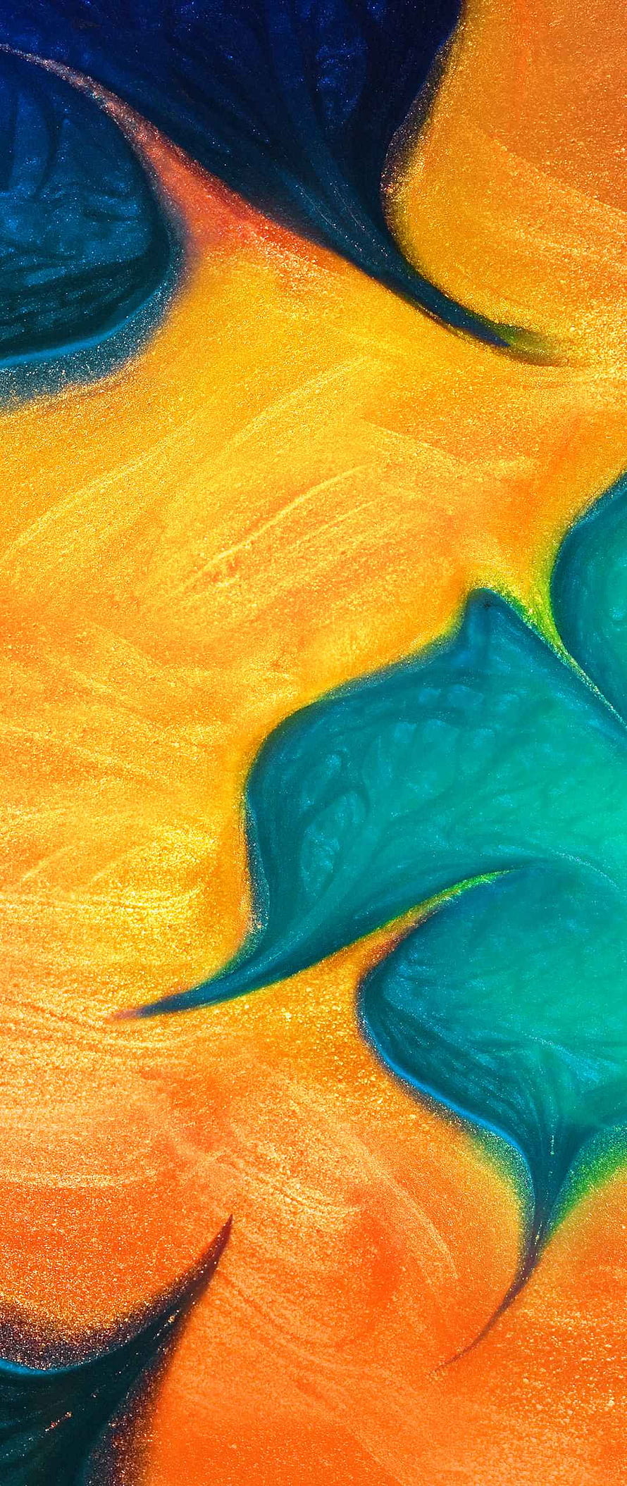 Vibrant Orange and Teal Fluid Art Abstract Pattern with Swirling Colors HD phone wallpaper