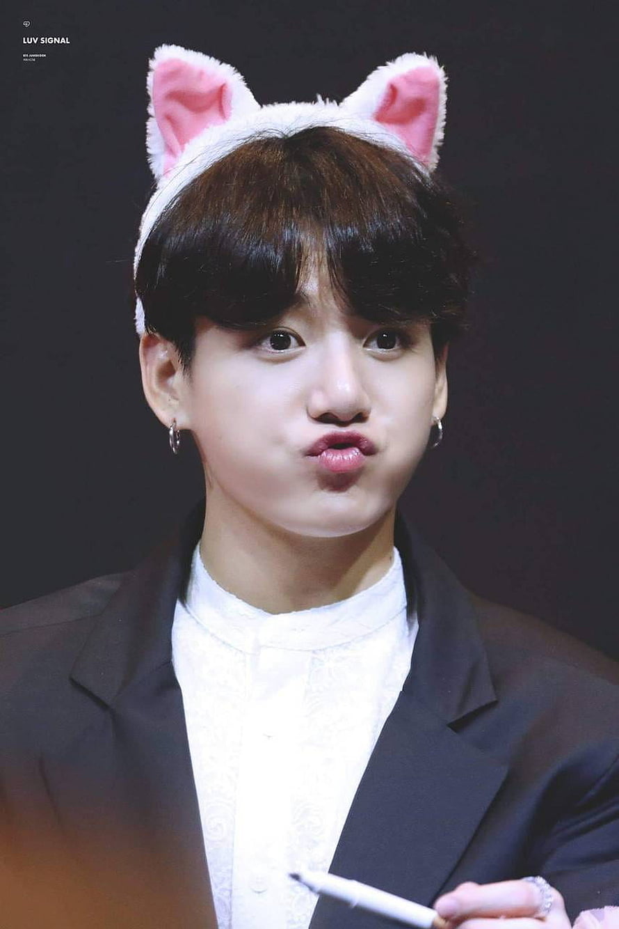 Jungkook BTS Wearing Cute Pink Cat Ears Headband And Black Suit HD phone wallpaper