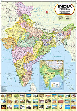 Detailed Political Map of India with States, Cities, and Physical Relief Inset HD phone wallpaper