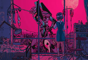 Neon Genesis Evangelion Unit-01 and Rei Ayanami in a Cyberpunk Medical Bay HD wallpaper