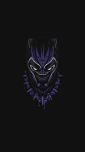 Black Panther Mask Illustration With Purple Vibranium Patterns On Black Background HD phone wallpaper
