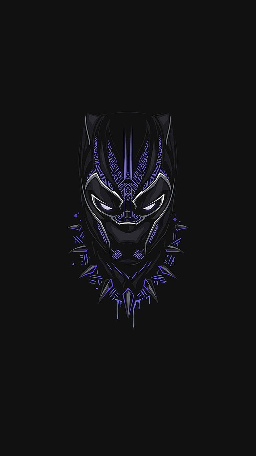 Black Panther Mask Illustration With Purple Vibranium Patterns On Black Background HD phone wallpaper
