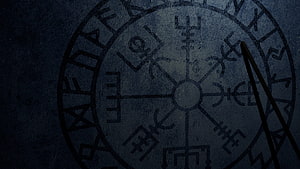 Dark Blue Rune Circle With Compass Design And Mystical Symbols HD wallpaper