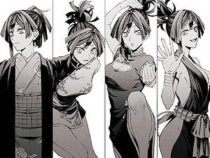 Yuzuriha from Jigokuraku in Traditional Japanese Attire Manga Panel HD wallpaper