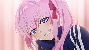 Shikimori's Not Just a Cutie Anime Character with Pink Hair and Blue Eyes HD wallpaper