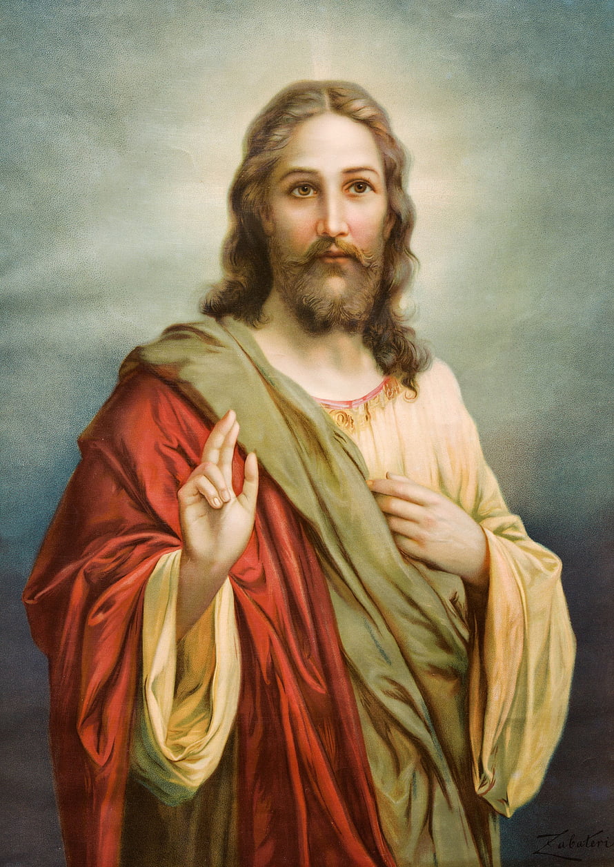 Classical Portrait of Jesus Christ with Red Robe and Blessing Gesture HD phone wallpaper
