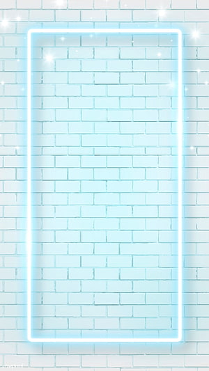 Glowing Blue Neon Rectangle Frame On White Brick Wall Background HD phone wallpaper