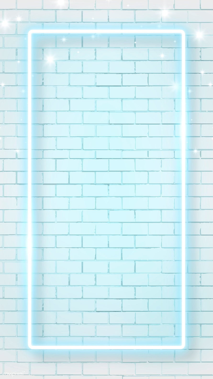 Glowing Blue Neon Rectangle Frame On White Brick Wall Background HD phone wallpaper