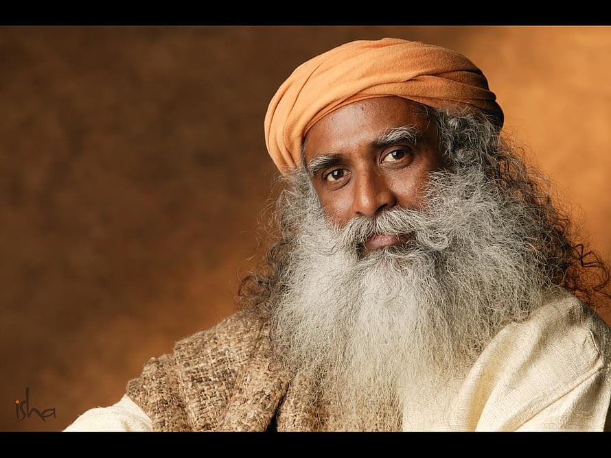 Portrait of Sadhguru Jaggi Vasudev with Orange Turban and Long White Beard HD wallpaper