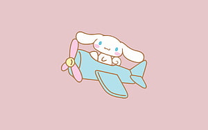 Cute Cinnamoroll Flying in a Blue Airplane on Pink Background HD wallpaper