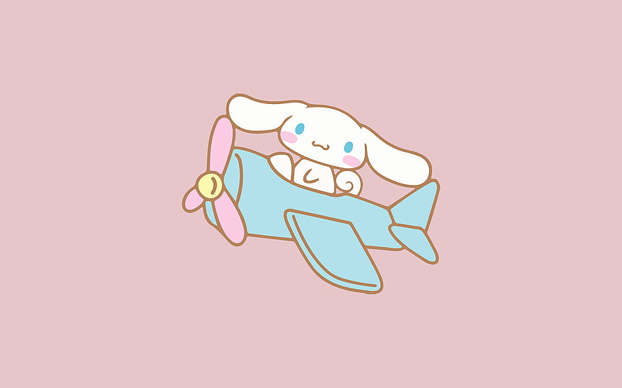 Cute Cinnamoroll Flying in a Blue Airplane on Pink Background HD wallpaper