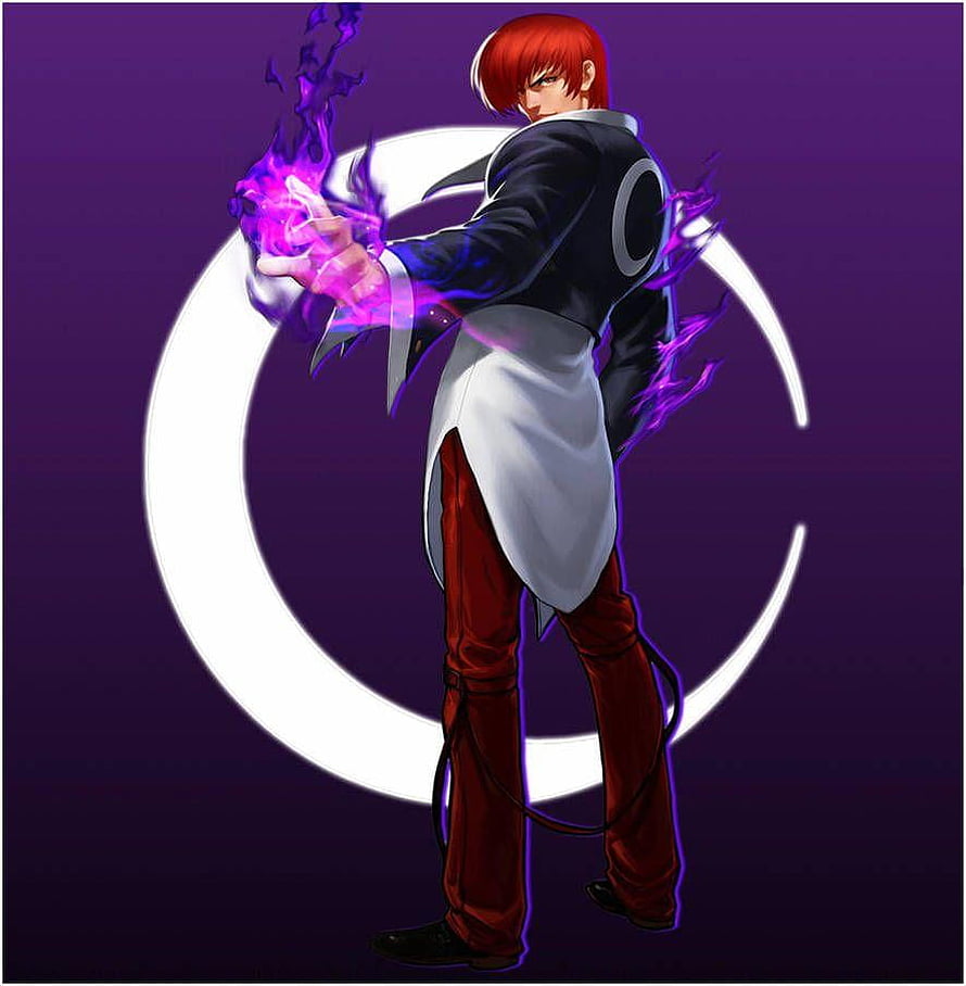 Iori Yagami Channeling Purple Flames in KOF Style Anime Illustration HD phone wallpaper