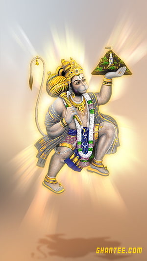Lord Hanuman Carrying Dronagiri Mountain With Golden Glow And Divine Aura, 1 best lord Hanuman for mobile s, flying hanuman HD phone wallpaper