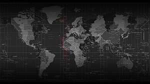 Dark World Map With Red Time Zone Lines And Grid Overlay HD wallpaper