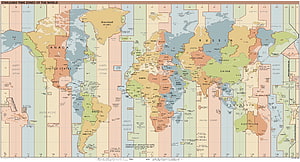 Global Standard Time Zones Map with Color-Coded UTC Offsets and Country Boundaries HD wallpaper