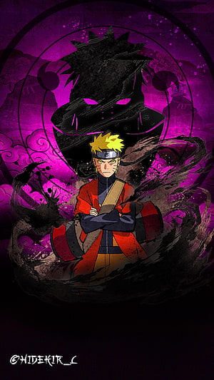 Naruto Uzumaki in Baryon Mode with Kurama Silhouette Anime Wallpaper HD phone wallpaper