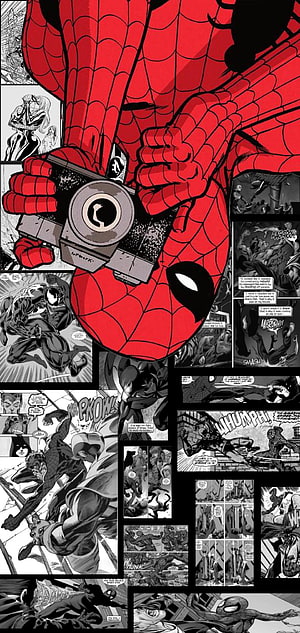 Spider-Man Holding Camera in Comic Book Panel Layout, Spider Man with Camera [Black White] Galaxy S10 Hole Punch [1440x3040] for your , Mobile & Tablet, spiderman black and white HD phone wallpaper