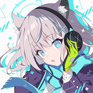 Sunaookami Shiroko from Blue Archive in Cyberpunk Style with Headphones and Animal Ears HD phone wallpaper