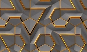Luxurious 3D Geometric Pattern with Gold Accents on Grey Faceted Background HD wallpaper