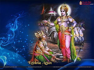 Krishna and Arjuna on the Chariot in the Mahabharata Epic HD wallpaper