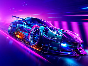 Neon Chevrolet Corvette C8 ZR1 Concept Car in Cyberpunk Style with Vibrant Purple and Blue Lighting HD wallpaper