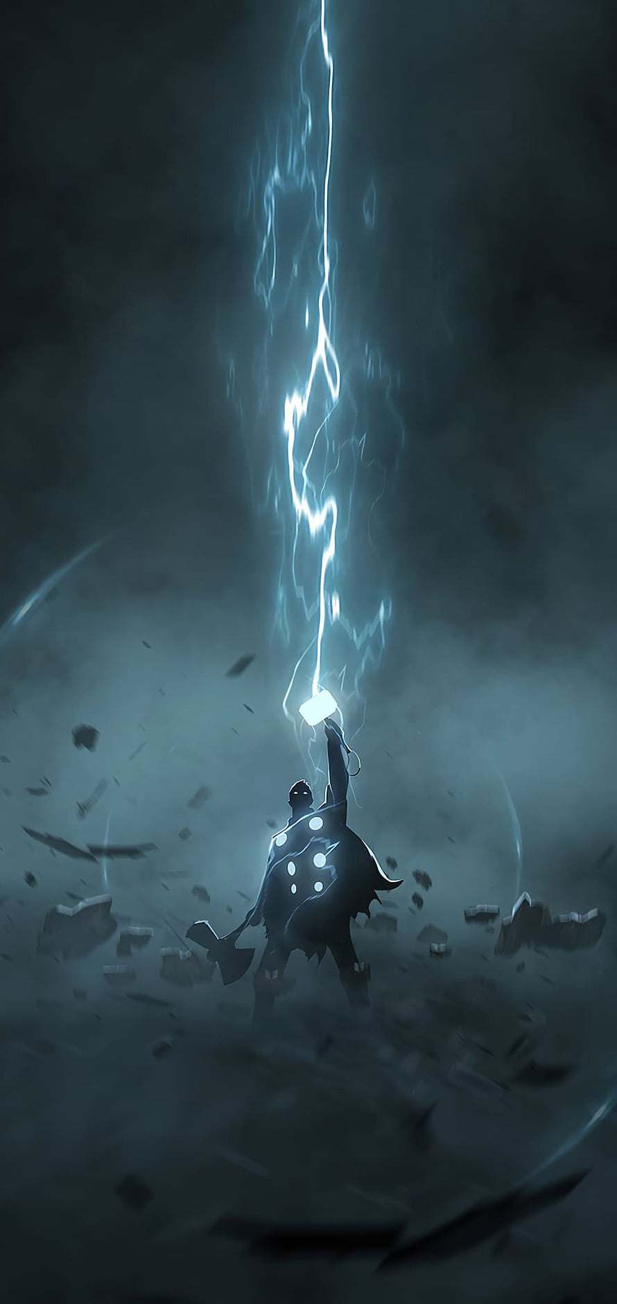 Thor Summoning Lightning with Mjolnir in Dark Stormy Atmosphere HD phone wallpaper