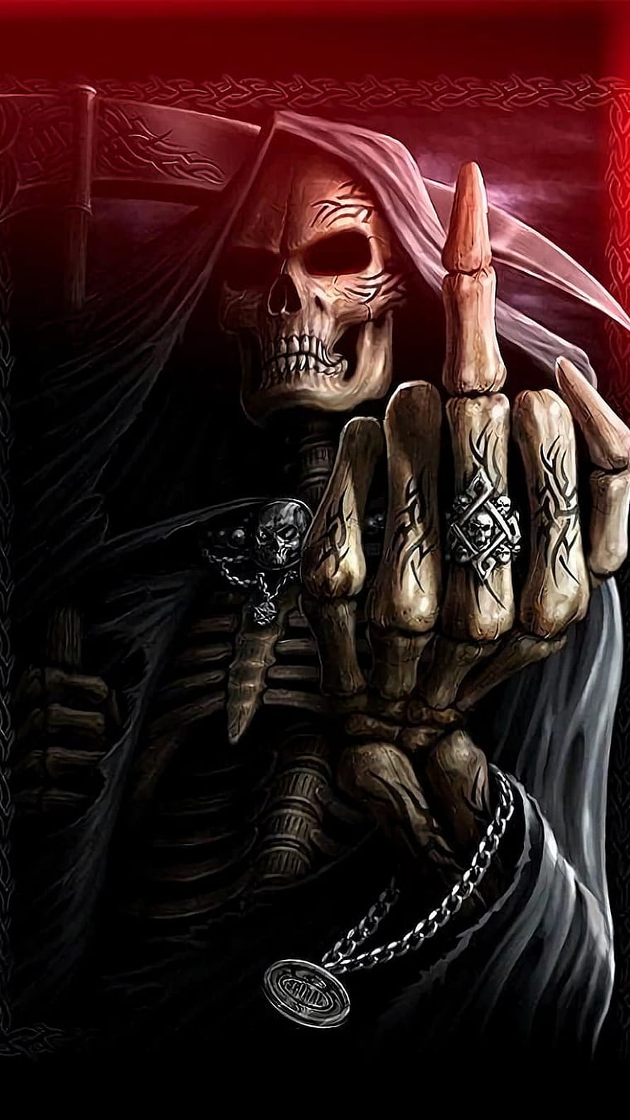 Dark Grim Reaper Skeleton With Scythe And Hooded Cloak HD phone wallpaper