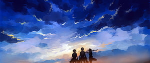 Attack on Titan Eren Armin and Mikasa Silhouetted Against Dramatic Cloudy Sky HD wallpaper