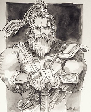 Bhishma Warrior Portrait in Monochrome Ink and Watercolor Style HD phone wallpaper