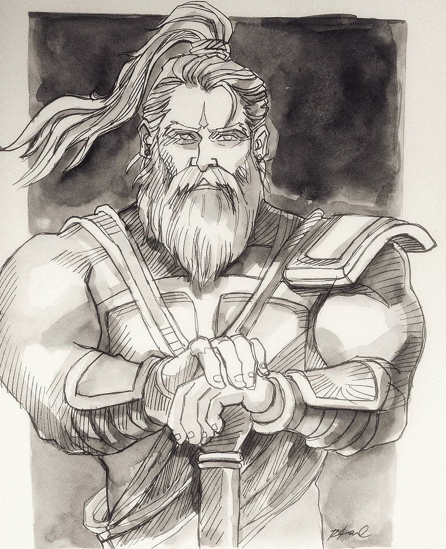 Bhishma Warrior Portrait in Monochrome Ink and Watercolor Style HD phone wallpaper