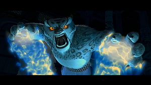 Tai Lung unleashing blue chi energy in Kung Fu Panda animated movie scene HD wallpaper